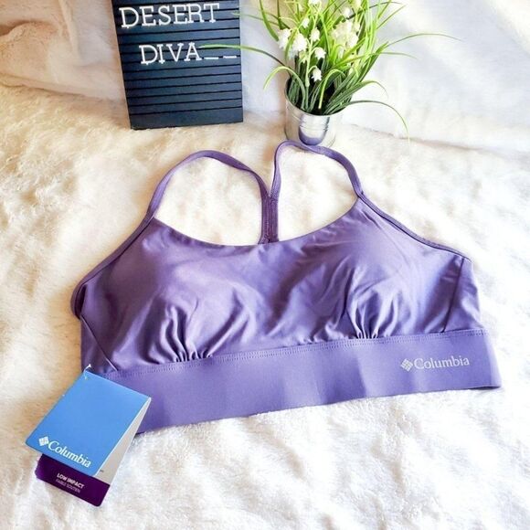 Columbia Womens Sports Bra Purple L Removable Pads Racerback New - Picture 5 of 5